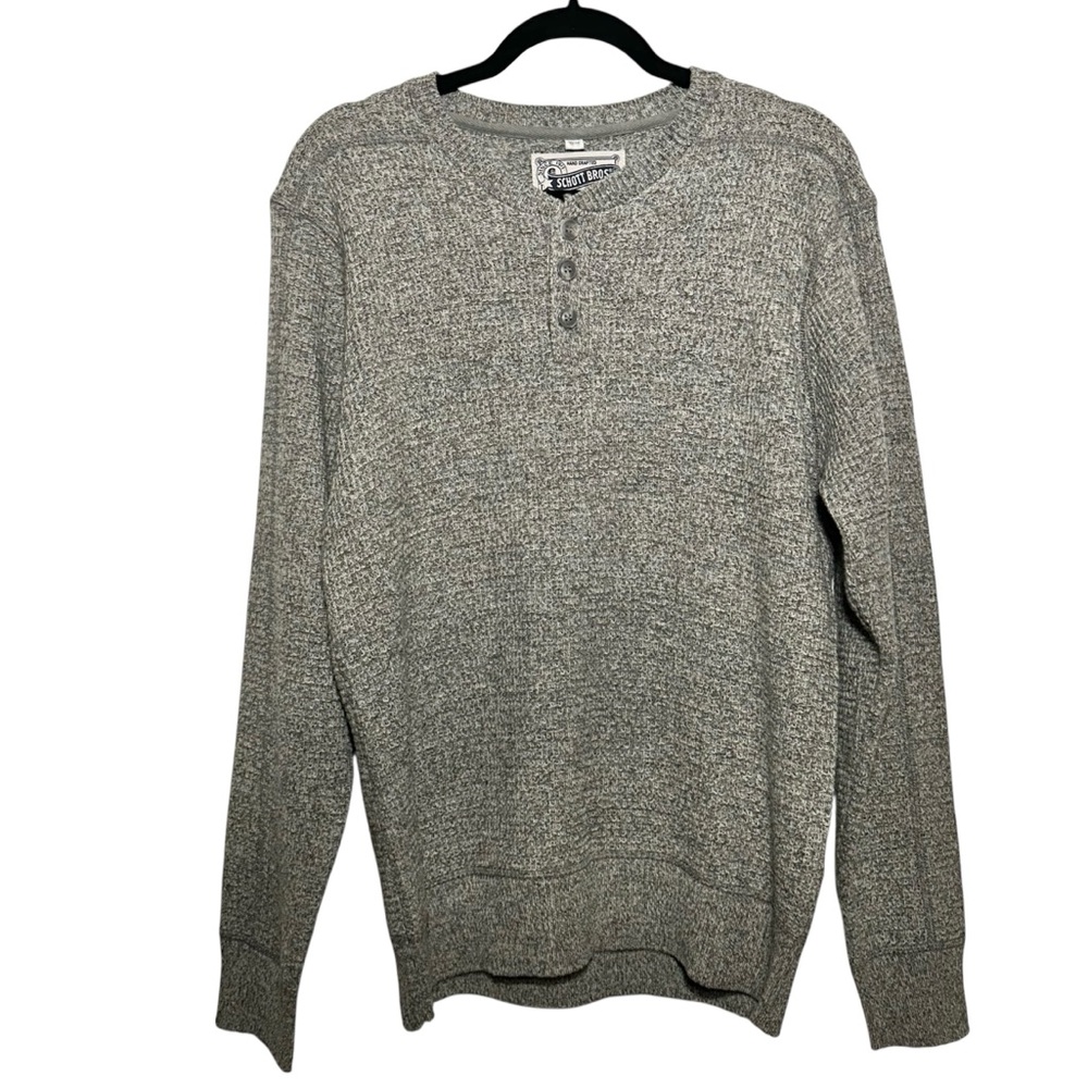 SCHOTT BROS. Men's Gray Wool Blend Henley Long Sleeve Sweater- Size Medium
